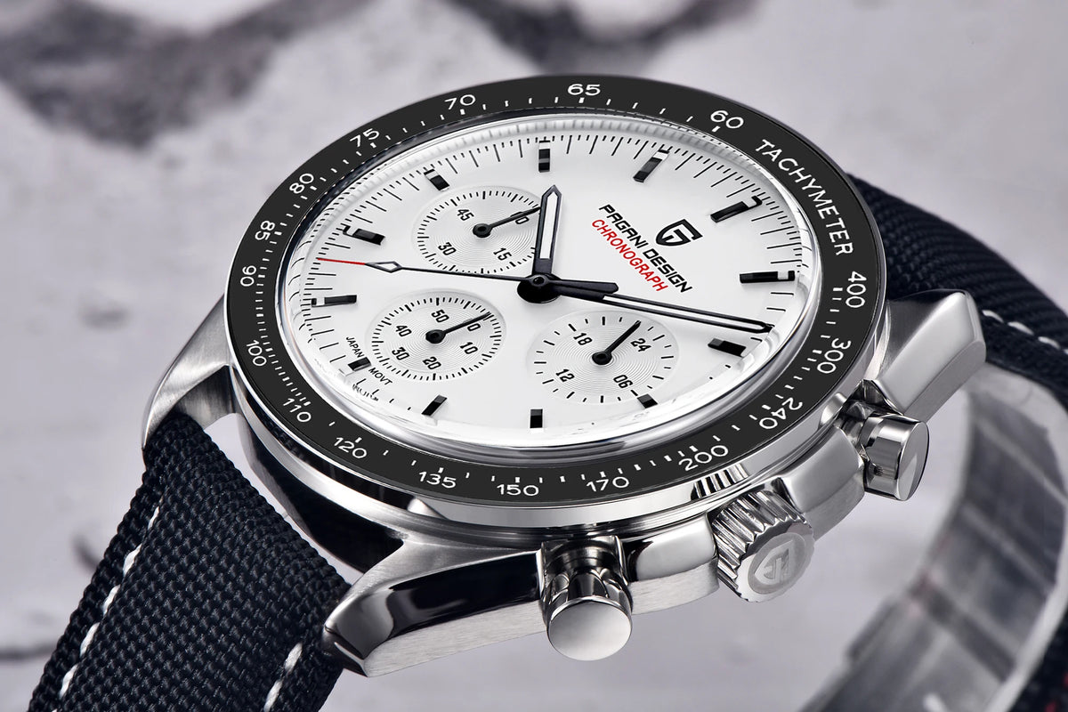 PAGANI DESIGN – Nouvelle montre à quartz de luxe pour homme, dotée d’un cadran à motif météorite, chronographe sportif, verre saphir avec traitement antireflet.