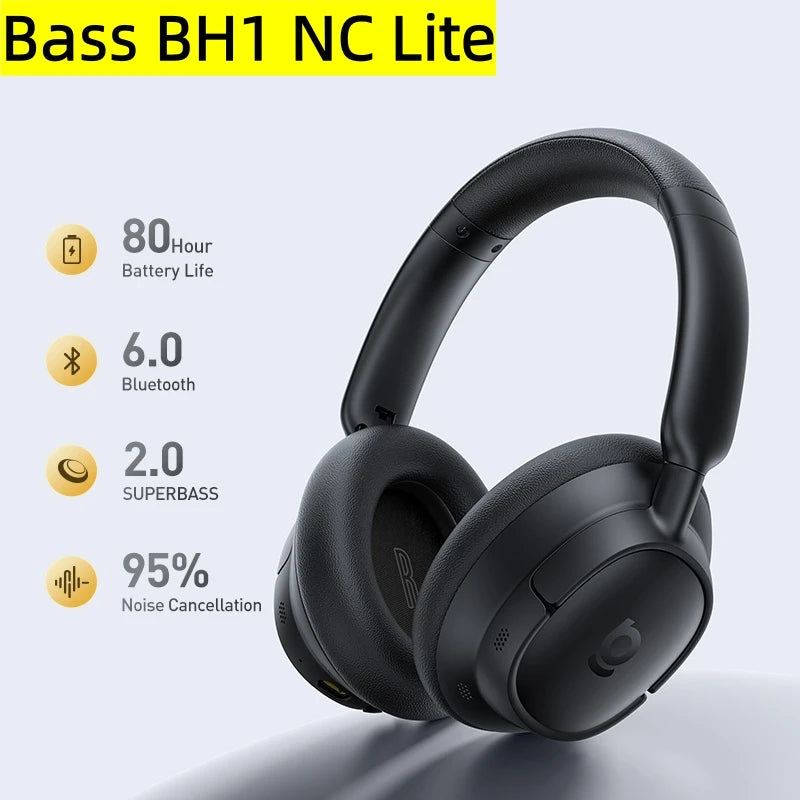 Baseus Bass EH10 NC Wireless Headphones Bluetooth 6.0 Noise Canceling 45dB Over Ear Headset Spatial Audio Earphone 80H Time