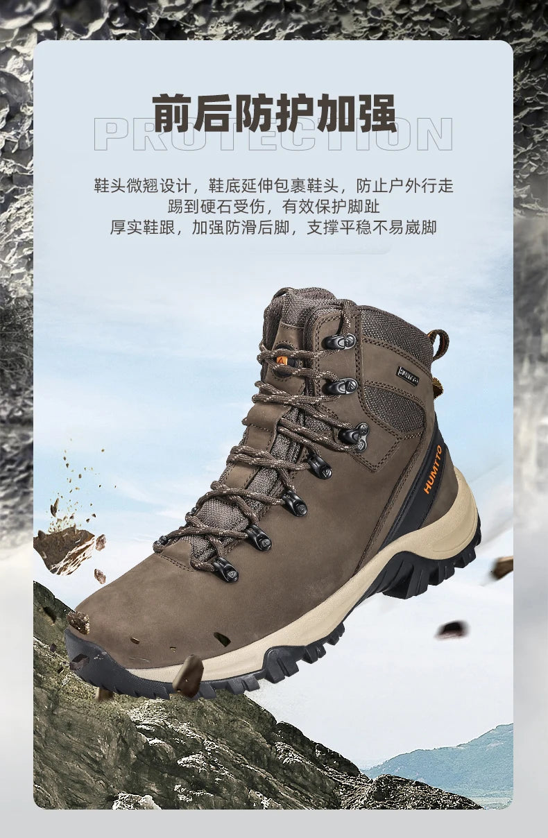HUMTTO Buty trekkingowe męskie wodoodporne buty myśliwskie taktyczne pustynne buty bojowe za kostkę do trekkingu dla mężczyzn i kobiet ciepłe skórzane sneakersy