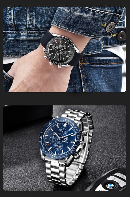 Montre homme BENYAR 5140, montre de sport décontractée, montre à quartz de luxe étanche, chronographe militaire de marque haut de gamme.