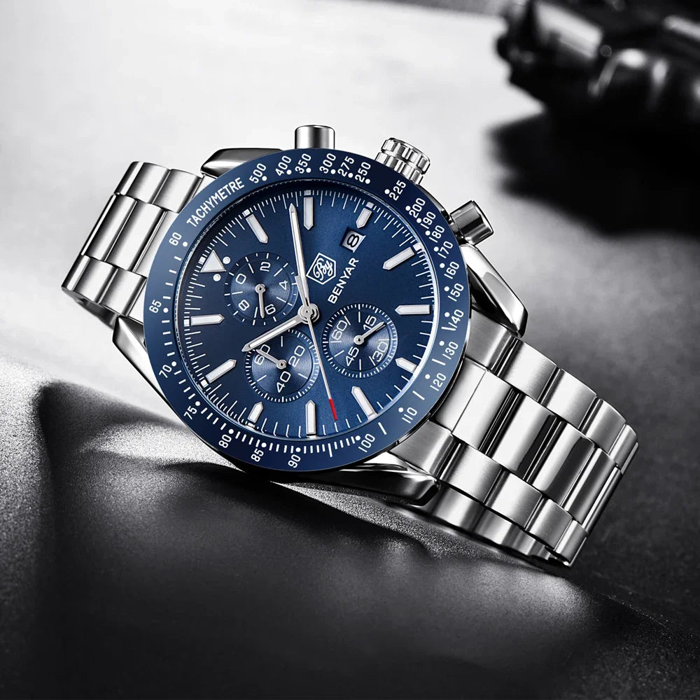 Montre homme BENYAR 5140, montre de sport décontractée, montre à quartz de luxe étanche, chronographe militaire de marque haut de gamme.