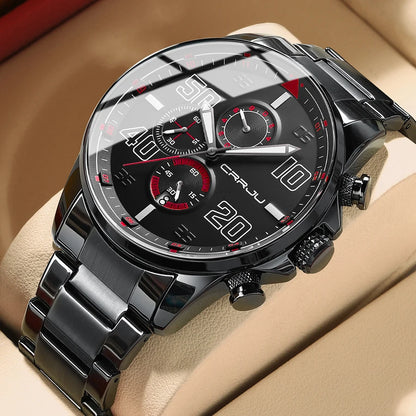 CRRJU men’s watch – Luxury chronograph, large dial, stainless steel, water-resistant, with date display