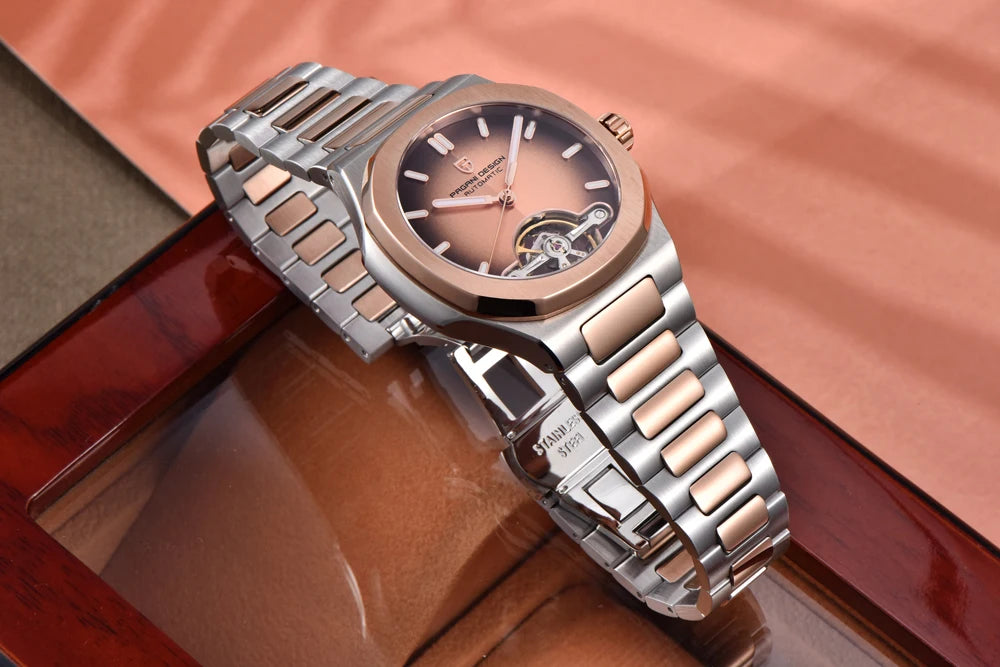 2025 New PAGANI DESIGN Rose Gold Men's Watches Tourbillon Mechanical Wristwatches Luxury Automatic Watch Men AR Sapphire Mirror
