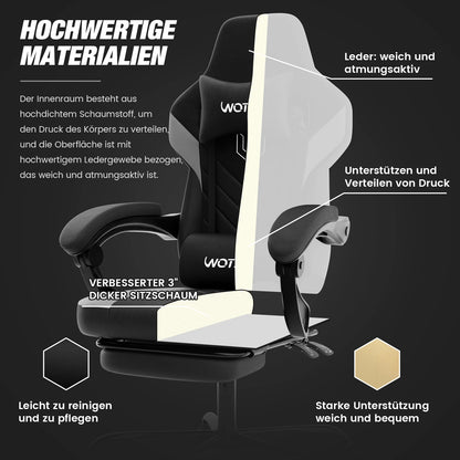 Gaming-Stuhl mit Fußstütze, ergonomischer Gamer-Stuhl mit Lendenkissen und Kopfstütze, höhenverstellbarer Computerstuhl