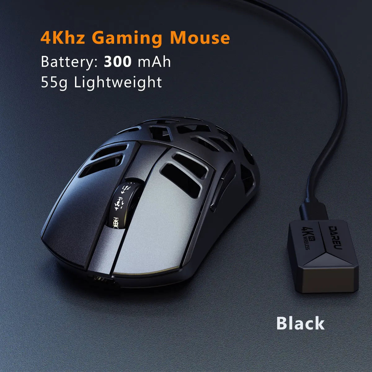 DAREU Al-mg Tri-mode 8Khz PBT bezdrátová herní myš s rychlým nabíjením PAW3950 30000 DPI, lehká, pro PC hráče