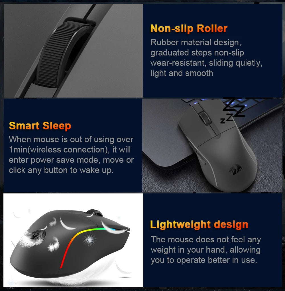 REDRAGON DEICIDE M816 PRO RGB USB gaming miš s podrškom za Bluetooth i 2.4G bežično povezivanje, 26000 DPI, 6 tipki, za gamere, žičani miš za računalo