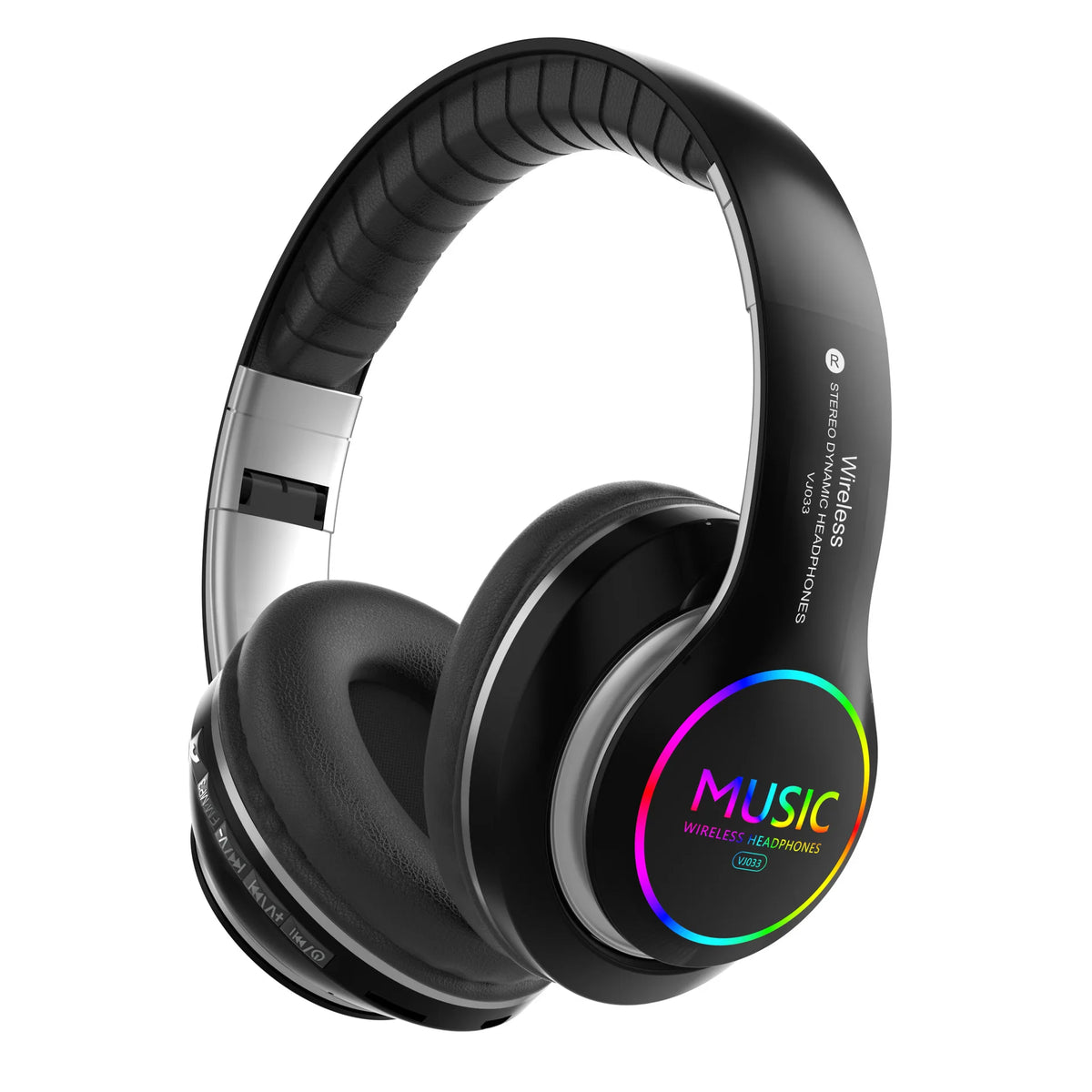 Casque audio RGB Bluetooth 5.0 sans fil, stéréo, circum-auriculaire, avec radio FM, carte TF, AUX, design pliable, 10H d'autonomie