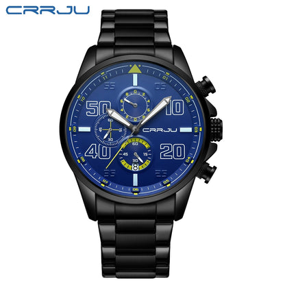 CRRJU men’s watch – Luxury chronograph, large dial, stainless steel, water-resistant, with date display