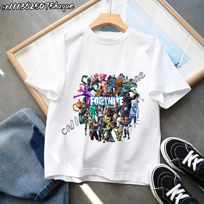 Neue Fortnite-Sommer-T-Shirts für Kinder, Cartoon-Figur-Grafik-T-Shirt, lässige Sport-Kurzarmtops für Jungen