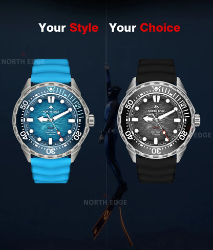 NORTH EDGE NEW+ TRITON-TI titán napelemes búváróra, luxus kvarc karóra férfiaknak, 300 m vízállóság, 180+ napos üzemidő