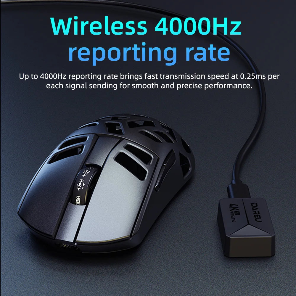 DAREU Al-mg Tri-mode 8Khz PBT bezdrátová herní myš s rychlým nabíjením PAW3950 30000 DPI, lehká, pro PC hráče