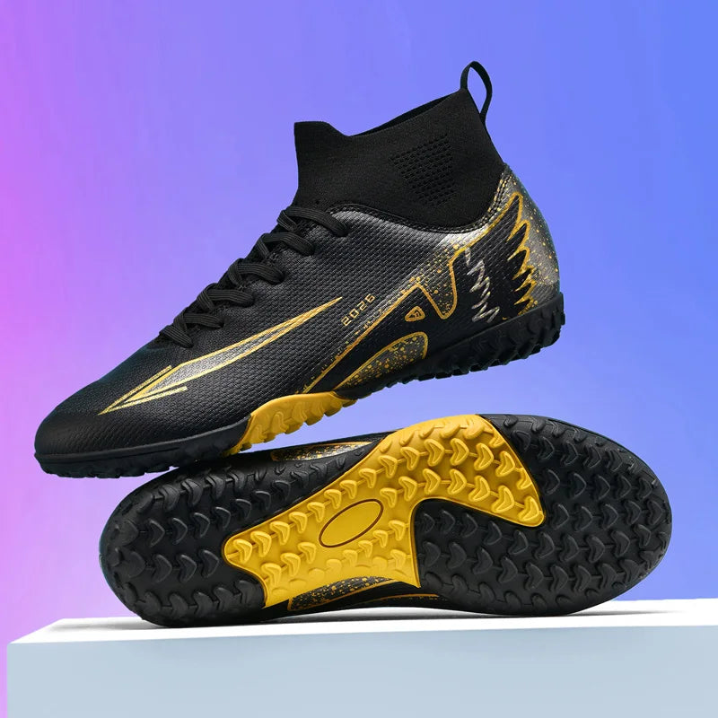 Nouvelles chaussures de football pour hommes, chaussures de soccer de haute qualité, chaussures de futsal, chaussures de sport antidérapantes à cheville haute pour l'extérieur, chaussures de sport ultra-légères antidér