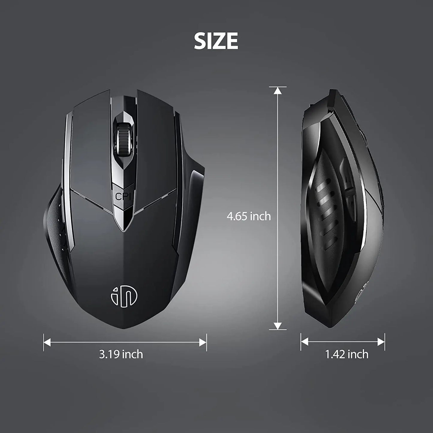 INPHIC A1 Bluetooth Mouse, Rechargeable 2.4G Tri-Mode Optical Mute Wireless Mouse, 1600 DPI for Mac, Laptop, PC, Tablet, Mobile Phone