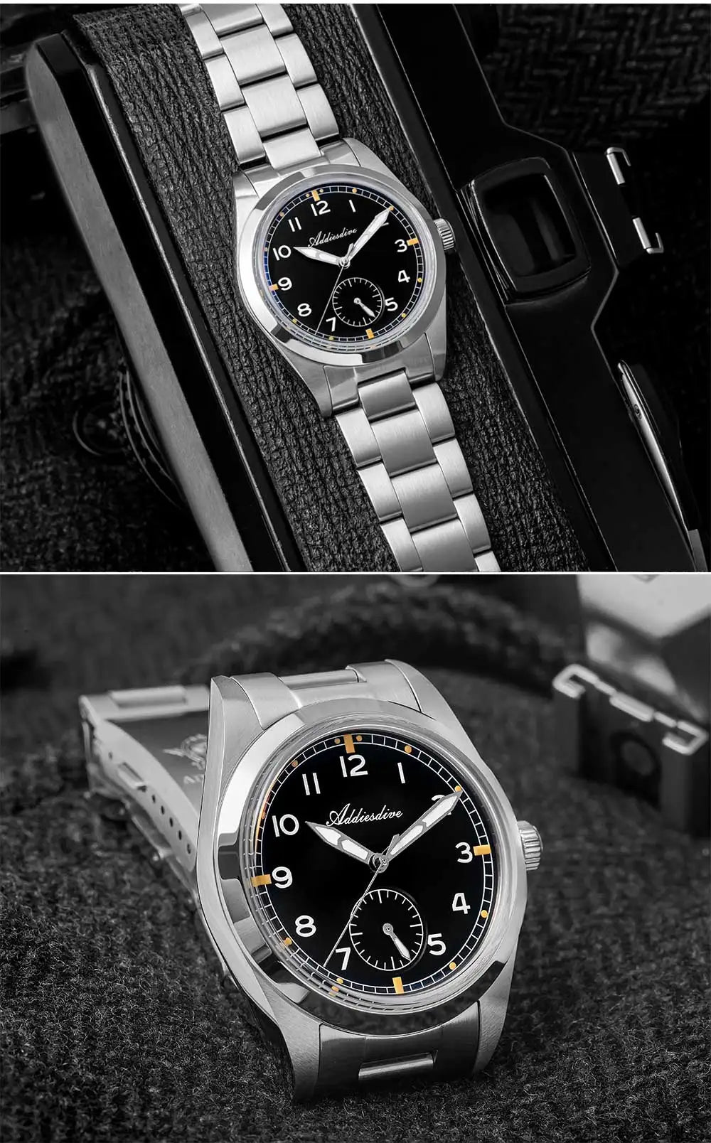 Reloj de cuarzo ADDIESDIVE de 36mm para hombre VH60, luminoso BGW9, cristal abombado tipo burbuja, cubierta de vidrio, resistente al agua 10Bar, acero inoxidable