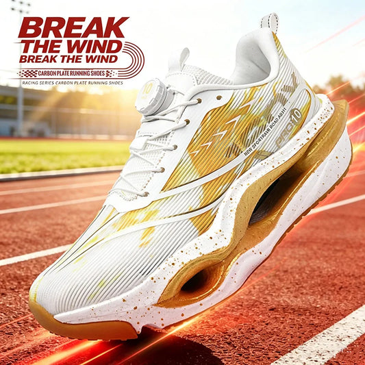 Men's Performance Carbon Plate Running Shoes Women Wide Fit Soft Breathable Mesh Upper Rubber Outsole Sneakers for Marathon Race