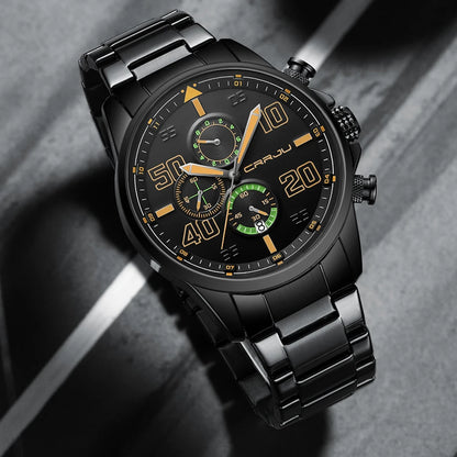 CRRJU men’s watch – Luxury chronograph, large dial, stainless steel, water-resistant, with date display
