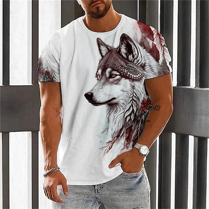 New Fashionable Men's Round-neck Short-sleeved T-shirt 3D Printed Wolf T-shirt Men's Casual Sports Short-sleeved Street Top