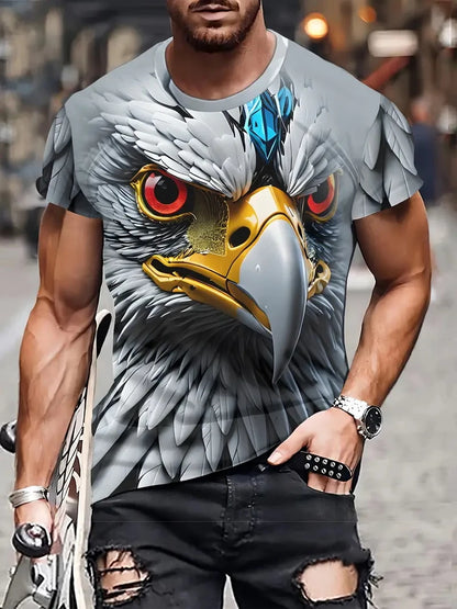 Neues cooles T-Shirt für Herren mit Adler-Motiv, 3D-Print, Flammenadler, sommerliche Streetwear, trendiges Kurzarmshirt, Herren-Tops