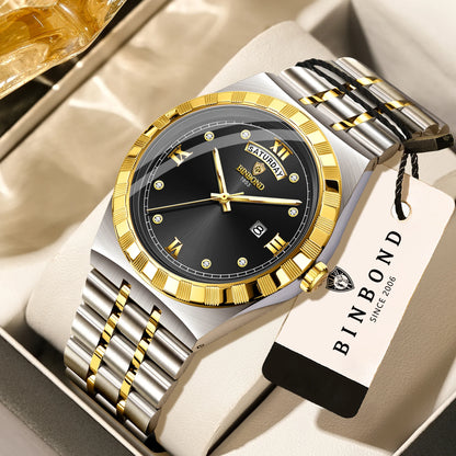 Relógio para homem da marca original BINBOND – Relógio de pulso de quartzo, modelo de luxo, estanque e luminescente.