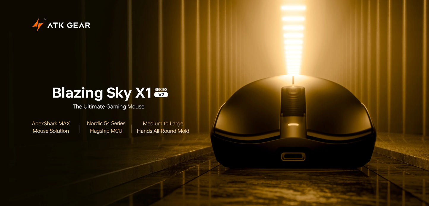 ATK Blazing Sky X1 V2 Ultimate Dual Mode trådløs mus, letvægtsdesign, PAW3950 Ultra, Dual 8K HZ, lav latenstid, tilpasset ergonomisk mus