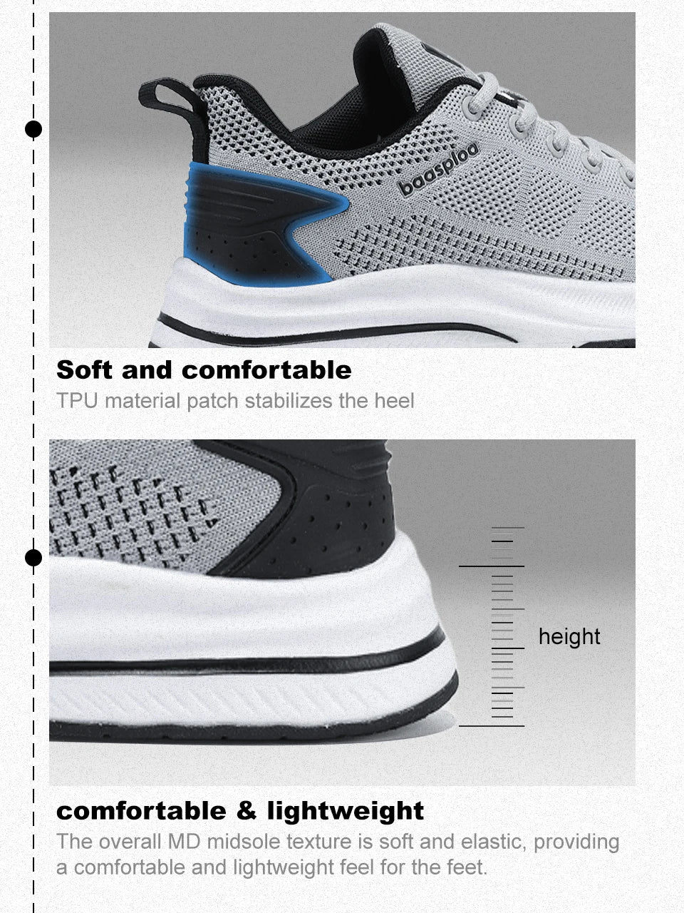 Baasploa løbesko til mænd – mærke, designer, mesh, casual sneakers, letvægts, snøresko, nye herresko til udendørs sport og tennis