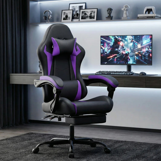 Gaming Chair Ergonomic Gaming Chair with Lumbar Support and Headrest, Gamer Chair Height Adjustable