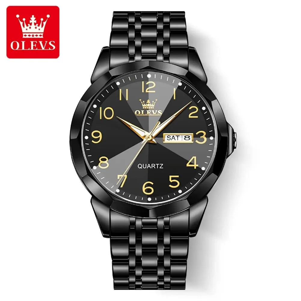 Montre pour homme OLEVS 9970 – Modèle élégant avec cadran numérique, affichage de la date et du jour, étanche, luminescente, à quartz – Montre de luxe originale