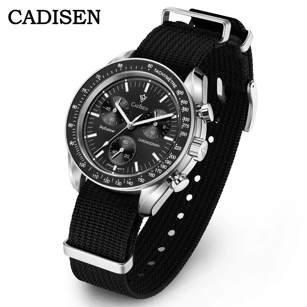 CADISEN Új férfi karórák Luxus kvarc karóra férfiaknak Zafír AR bevonatú üveg Vászon VK68 Speed Chronograph Automatikus