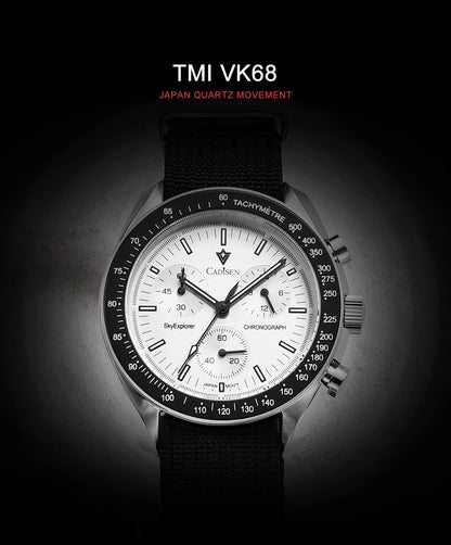 CADISEN Új férfi karórák Luxus kvarc karóra férfiaknak Zafír AR bevonatú üveg Vászon VK68 Speed Chronograph Automatikus