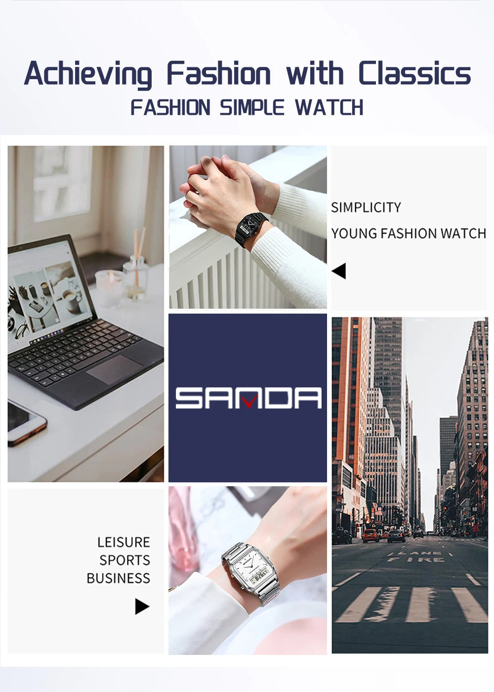 SANDA 747 Luxury Mens G Style Watches Stainless Steel Women LED Digital Dual Display Clock Unisex Waterproof Sports Quartz Watch