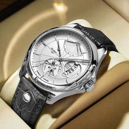 POEDAGAR men’s quartz wristwatch – Business style, luxury, water-resistant, luminous, with date display and leather strap – Elegant men’s watch