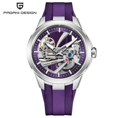 PAGANI DESIGN men’s watch – Luxury automatic mechanical model, ‘skeleton’ (open-heart) style, featuring a tourbillon, sapphire crystal with anti-reflective coating, water-resistant and luminescent.