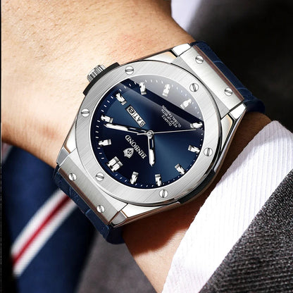Férfi új, alkalmi, üzleti bőr óra, luxus férfi karóra, automata karórák, férfi divatkarórák, kvarc karórák, Relojes De Hombre