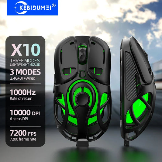 X10 Tri-Mode Gaming Mouse Wireless Mouse 10000 DPI 1000Hz Return Rate Bluetooth Mouse RGB Rechargeable Mouse BT/2.4G/Wired Mice