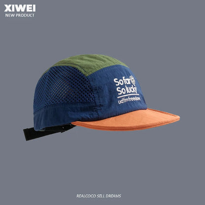 Sommerliche, farblich abgestimmte, bestickte, schnell trocknende Mütze für Damen und Herren – Outdoor-Sport, atmungsaktives Mesh, Sonnenschutz, Baseballkappe mit fünf Segmenten