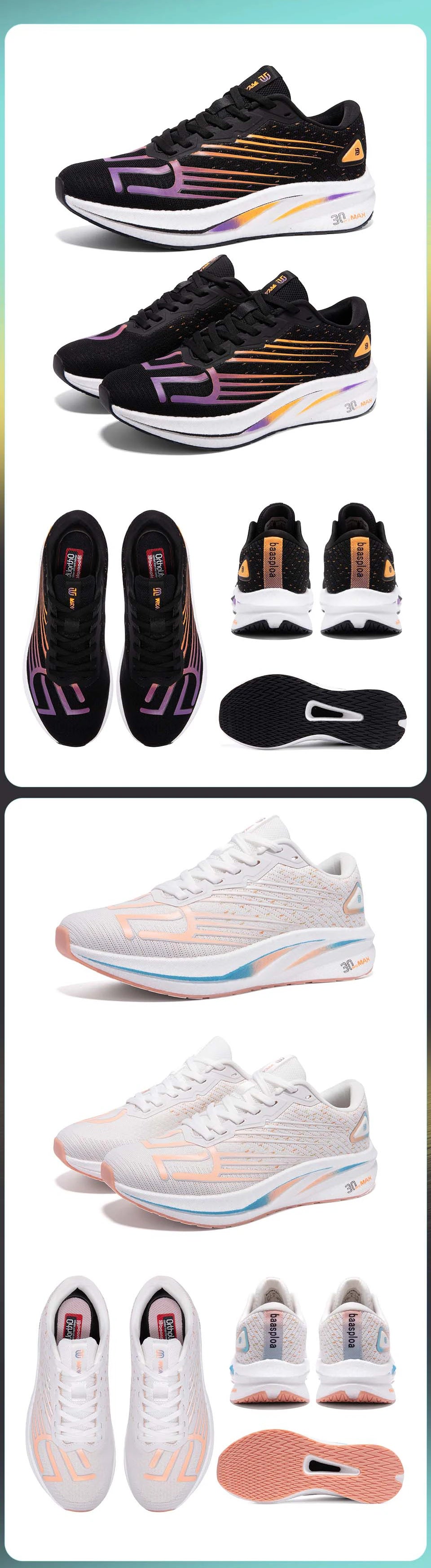 Baasploa Scarpe da running professionali da uomo, leggere e traspiranti, scarpe sportive da jogging da donna con piastra in carbonio, sneakers antiscivolo
