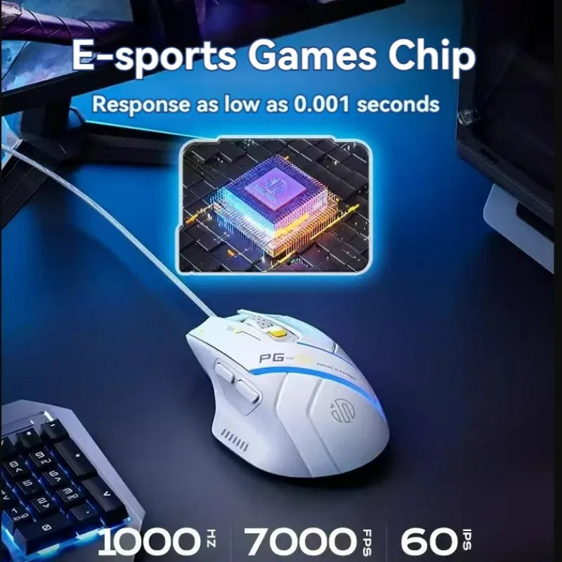 Ratón gaming con cable Inphic Pg1, iluminación RGB, programación de macros, 12800DPI, 6 botones, ratón para ordenador, tasa de sondeo de 1000hz