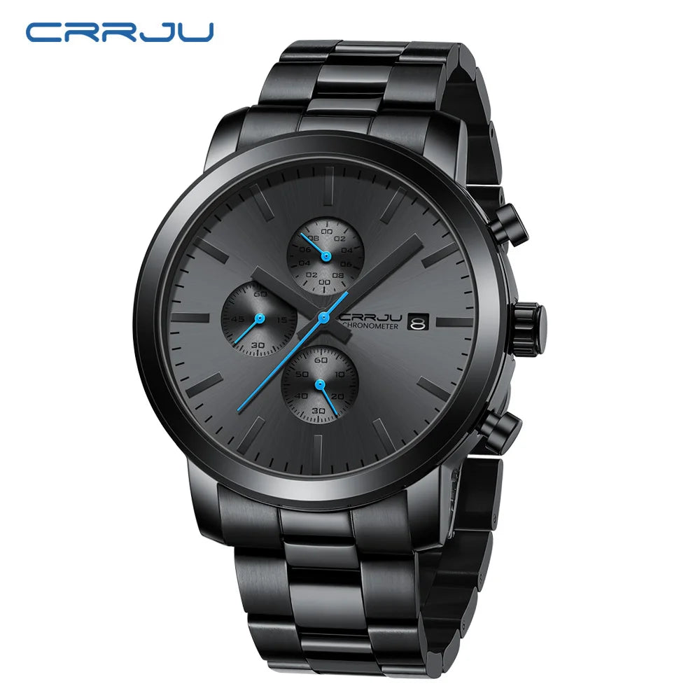 CRRJU Men’s Watch – Stainless steel chronograph, water-resistant, with date display, analogue quartz movement, elegant and professional style