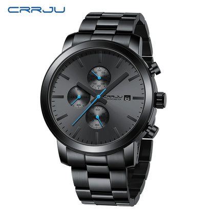 CRRJU Men’s Watch – Stainless steel chronograph, water-resistant, with date display, analogue quartz movement, elegant and professional style