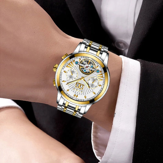 Orologi da polso meccanici automatici da uomo LIGE – Orologio di lusso di alta gamma con tourbillon, modello elegante e impermeabile, ideale per il lavoro o le occasioni formali.