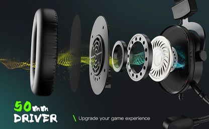 FIFINE RGB-Gaming-Headset mit Mikrofon – kabelgebundene Over-Ear-Kopfhörer mit 7.1 Surround Sound für PC, PS4 & PS5 mit 3 EQ-Modi