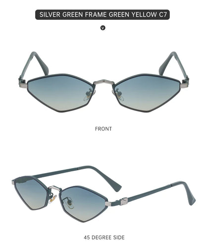 Kis keretes hatszögletű punk napszemüveg nőknek – luxusmárkás sokszögletű napszemüveg hölgyeknek – klasszikus napszemüvegek – macskaszemű szemüvegek