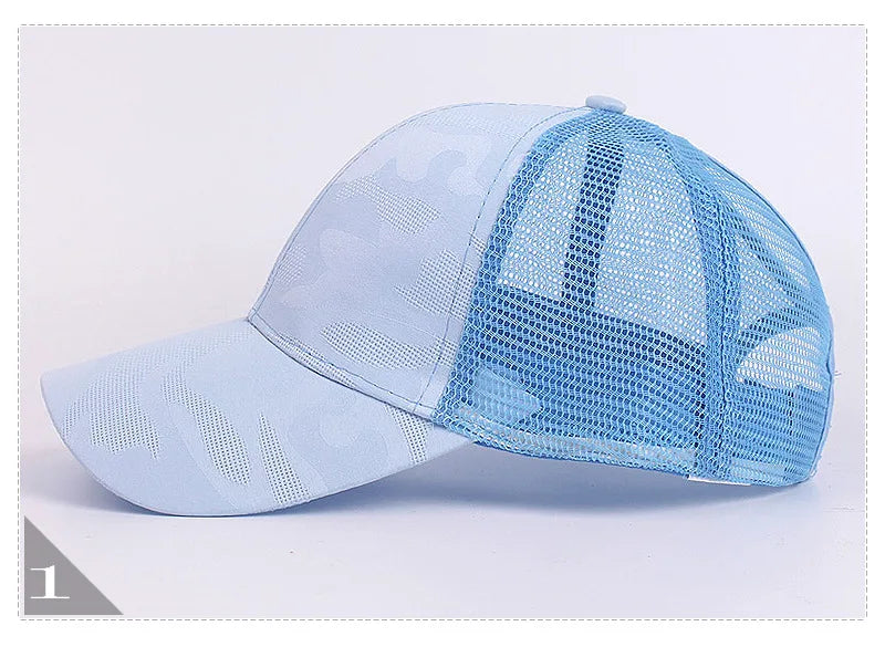 Women's Camouflage Ponytail Baseball Cap  Breathable Mesh Back  Adjustable Snapback  High Ponytail Outdoor Sports Trucker Hat