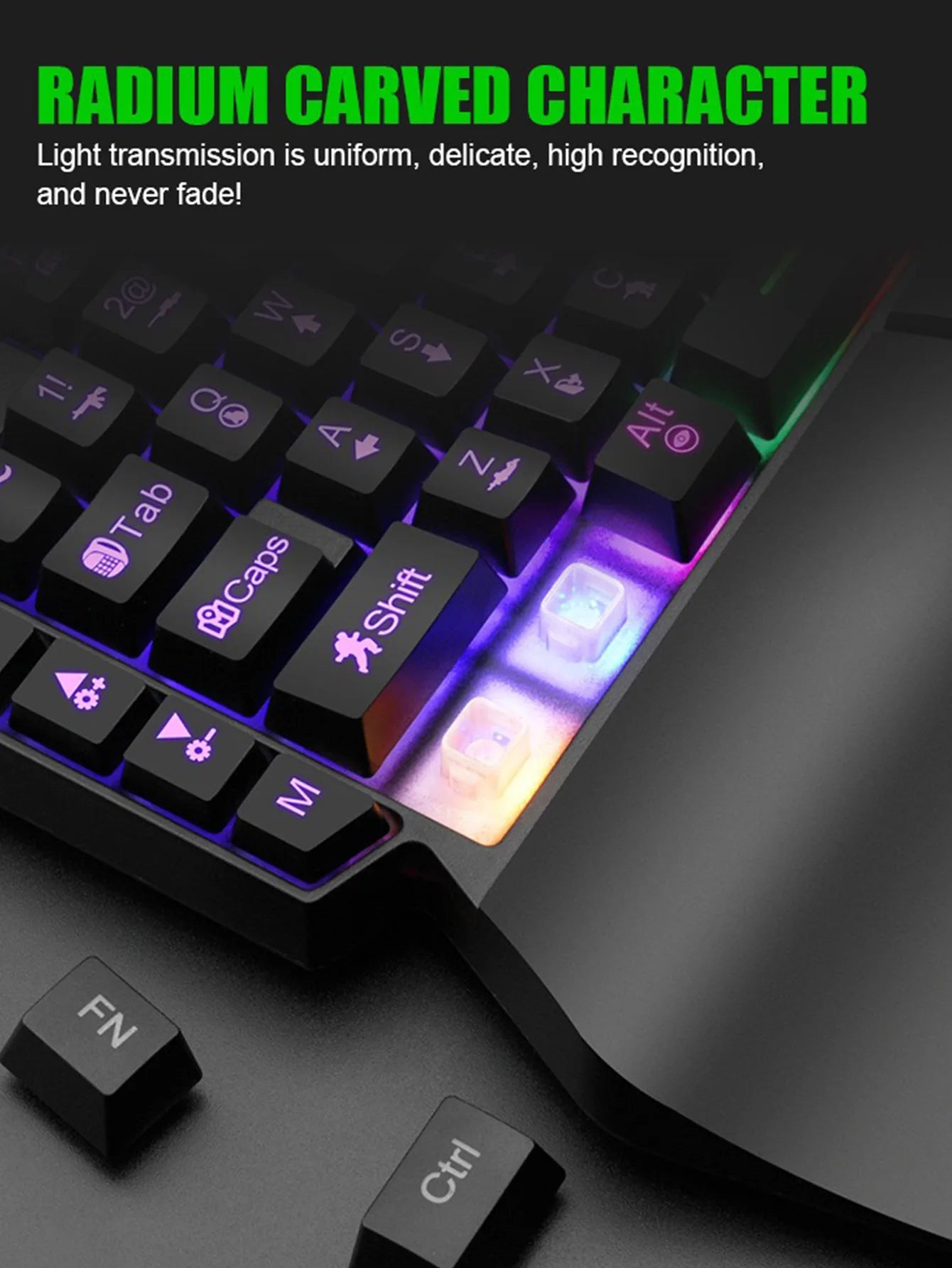 Mechanical one-handed light game wired keyboard, radium engraving characters, engineering hand support