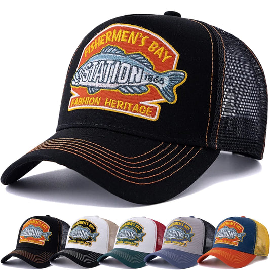 Unisex Summer Fishing Baseball Cap Breathable Mesh Trucker Hat Men Women Big Fish Fisherman Style Cap Fashion Outdoor Hat Cap