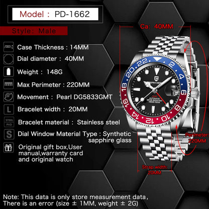 2026 Nuovo PAGANI DESIGN Orologio meccanico di lusso da uomo in acciaio inossidabile GMT Top Brand Vetro zaffiro Orologio da uomo