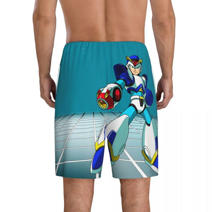 Custom Megaman Video Game Mega Man Short Pajama Pants Men Sleepwear Sleep Lounge Bottom Shorts Sleeping Pants