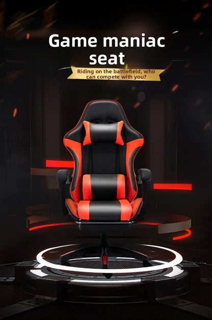 Gaming chair with lumbar soft pillow support and adjustable height footrest, an ergonomic computer gaming chair.