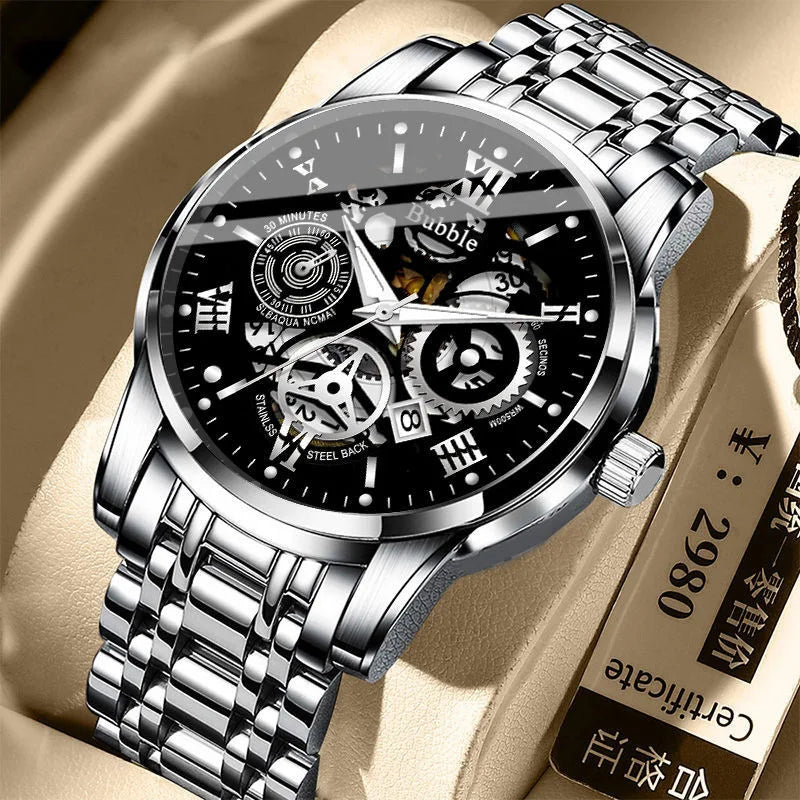 UTHAI L93 Herrenuhr: ein trendiges, hochwertiges und vielseitiges Modell im Stil „erschwinglicher Luxus“. Diese Quarzuhr verfügt über ein durchbrochenes Zifferblatt mit römischen Ziffern und ist wasserdicht.