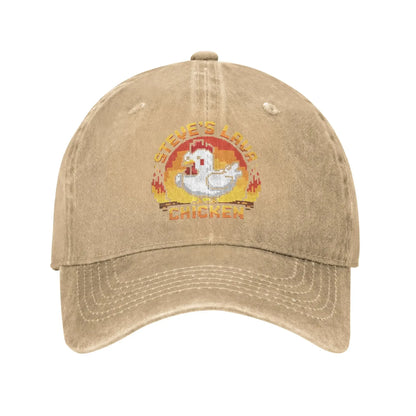 Unisex Chicken Jockey Lava Chicken Print Steves Hat Fashion Distressed Washed  Baseball Cap Adjustable